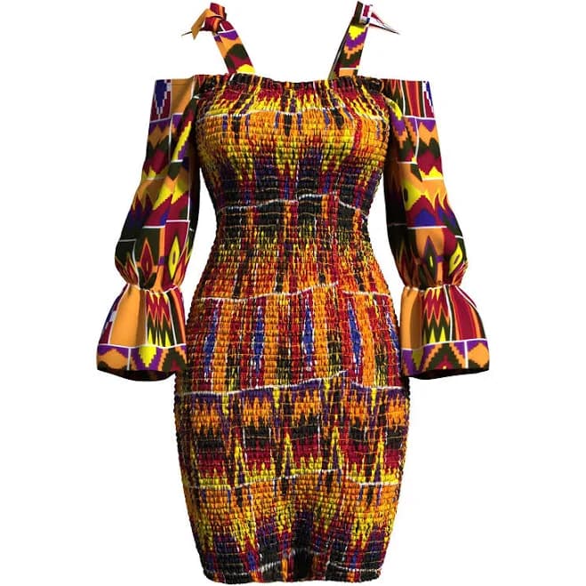 African Print Off-shoulder Bodycon Dress With Flare Sleeve