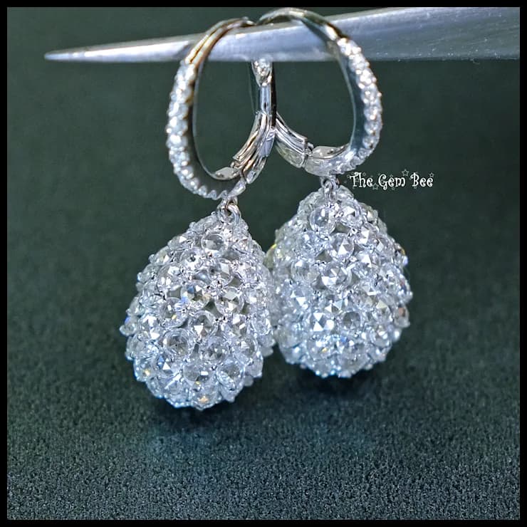 18k Solid White Gold 5 Carats Rose Cut Diamond Drop Earrings Ear - Ruby Lane