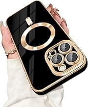 Designed for iPhone 14 Pro Max Case with Magnetic [Built-in Camera Cover] Compatible with MagSafe Soft TPU Glitter Cover Anti-Scratch Protective Slim for iPhone 14 Pro Max Case Black and Gold