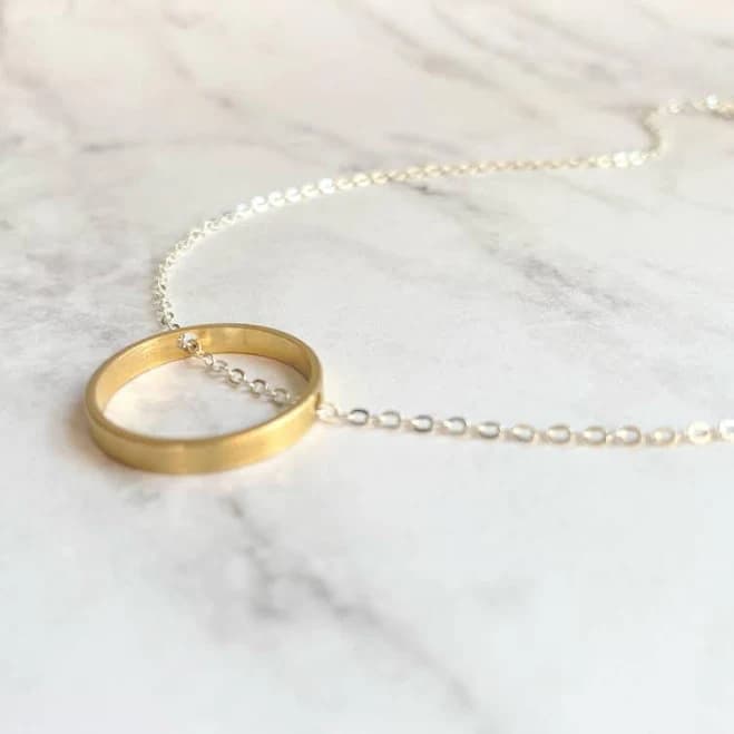 Dainty Minimalist Gold Circle Hoop Pendant Necklace