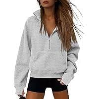 Amazon.com: BAIMORE Women's Casual Solid Long Sleeve Zip Up Drawstring Ribbed Hoodie with Pocket Grey : Clothing, Shoes & Jewelry
