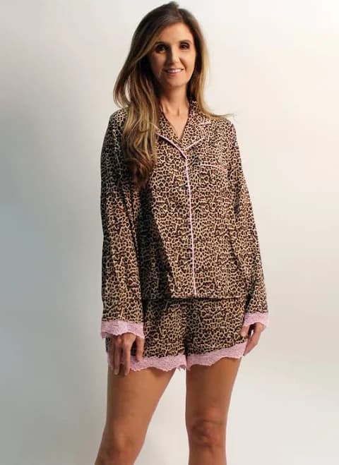Leopard Print Lace Trimmed Lounge Set