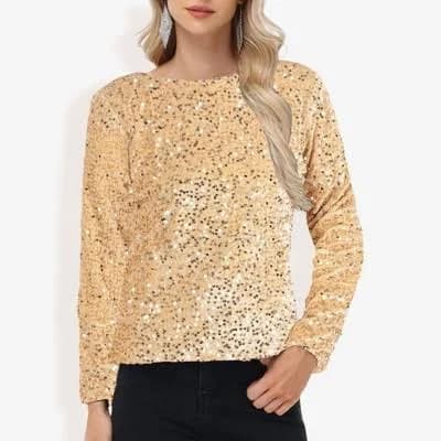 Anna-Kaci Women's Long Sleeve Sequin Velvet Top