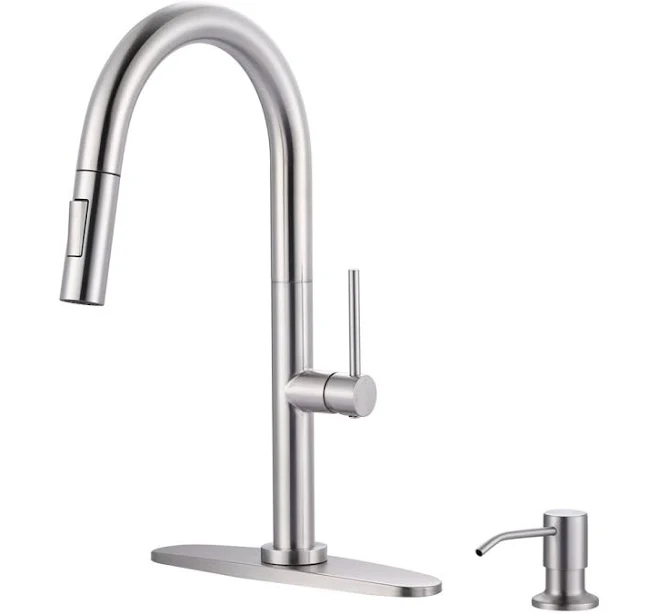 Gooseneck High Arc Single Handle Pull Down Kitchen Faucet With 2 Modes Sprayer And Soap Dispenser ARCORA Finish: Chrome