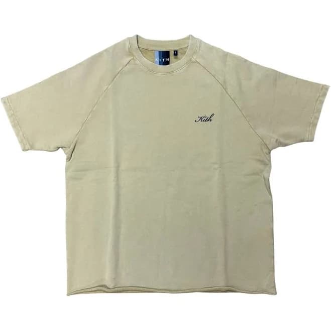KITH Tee Heavy Wash Mini Cursive Logo Khaki S - New Men | Color: Yellow | Size: S