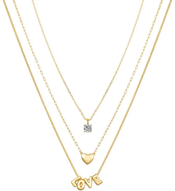 Cubic Zirconia Heart Layered Necklace Set