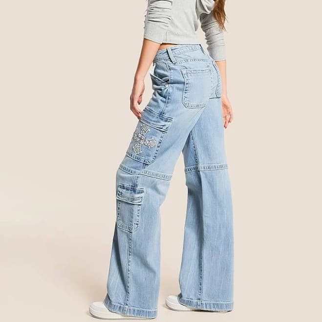 Miss Me Women's High Rise Cargo Wide Leg Stretch Jean