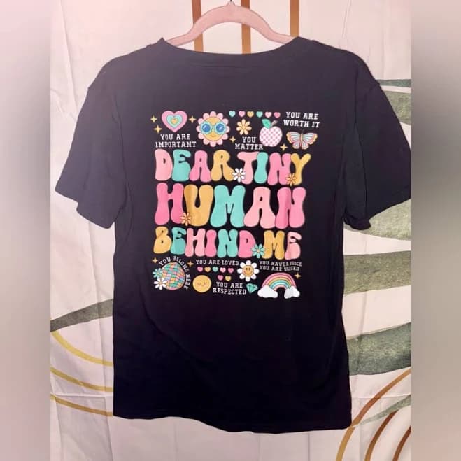 Black Graphic Tee With Colorful Text | Color: Black/Pink | Size: M | Pm-90816732's Closet