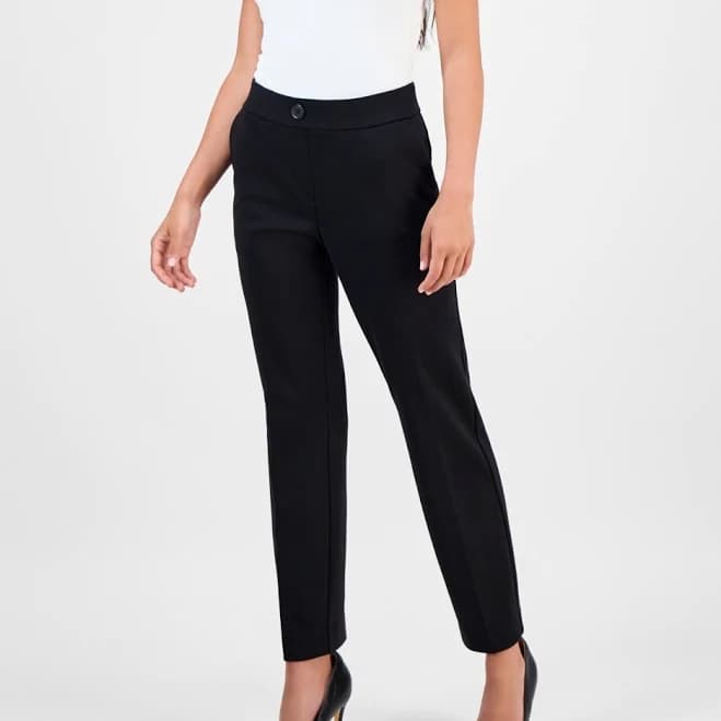AK Anne Klein Women's Faux Fly Straight Leg Pants