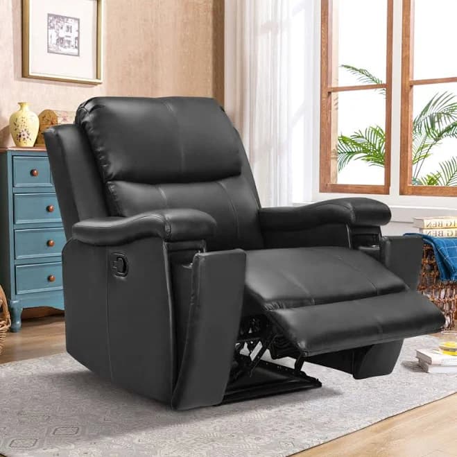 Ilkeston 37" Wide Modern Vegan Leather Manual Recliner Chair with Built-in Cup Holder Latitude Run Upholstery