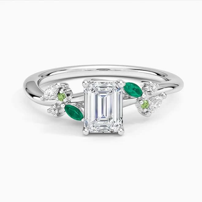 Arden Diamond Engagement Ring with Lab Emerald Accents Cut Lab Diamond