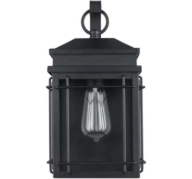 Hampton Bay Broward 13 in. 1-Light Black Outdoor Hardwired Wall Lantern Sconce Light Fixture