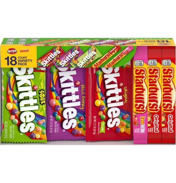 Mars Mixed Skittles & Starburst Variety Pack Chewy Candy Assortment Bars Box