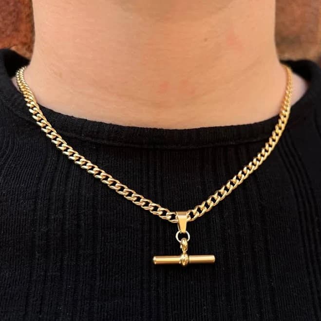 Twistedpendant Men's 18K Gold T-Bar Necklace