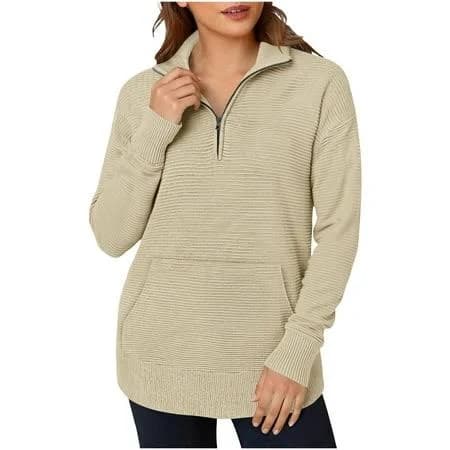 Women's Casual Loose V-Neck Ribbed Knit Sweater