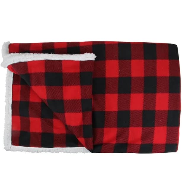 Black and Red Buffalo Plaid Christmas Throw Blanket with Sherpa Backing 52" x 60" Northlight Seasonal