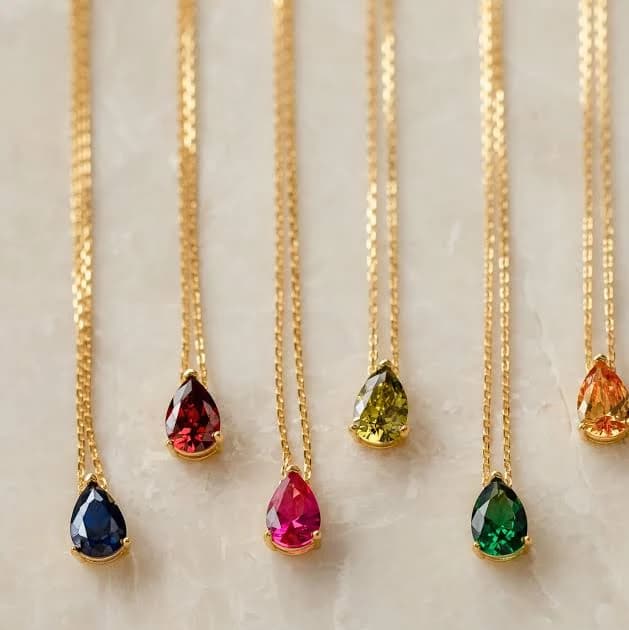 Caitlyn Minimalist 18K Gold Teardrop Diamond Birthstone Necklace