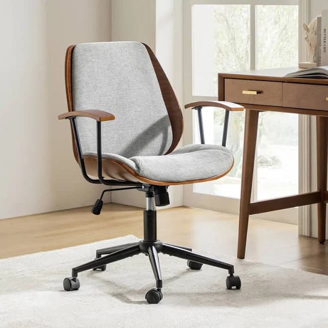 HULALA Home Felix Modern Height-Adjustable Swivel Bent Wood Office Chair