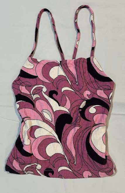 Pink Purple Abstract Print Knit Camisole Tank Top Spaghetti Strap