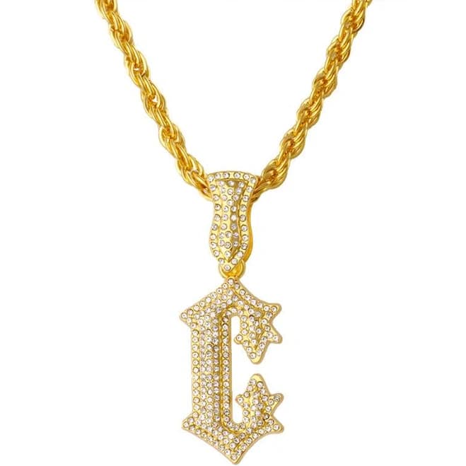 Men's Retro Punk C Letter C Pendant Cuban Link Necklace