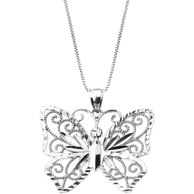 Sterling Silver Filigree Butterfly Pendant Necklace