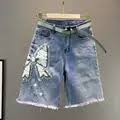 Sequin Denim Shorts Ladies 2023 Summer Short Jeans Women's High Waist Straight Casual BurrsShort Pants - AliExpress 200000345