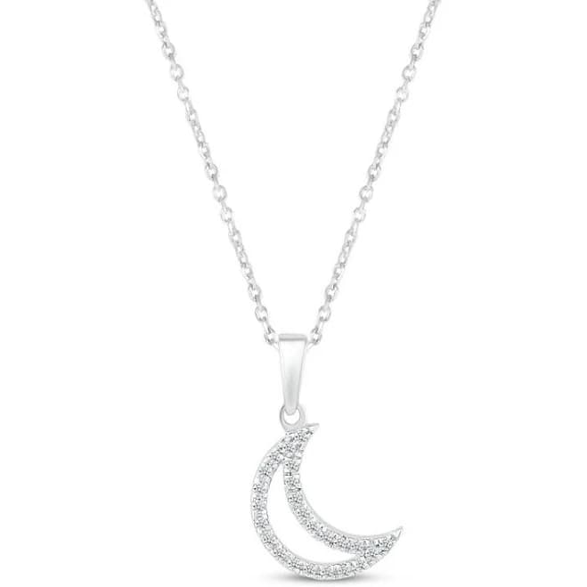 Sterling Silver Crescent Moon 1/10 Ct tw Round-Cut Diamond Necklace