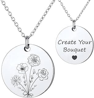 Build Your Own Bouquet- Birthmonth Flowers Necklace, Personalized Engraved Floral Coin Necklace, Customized Birthday Gifts Love Jewelry for Her Mom Sisters Family