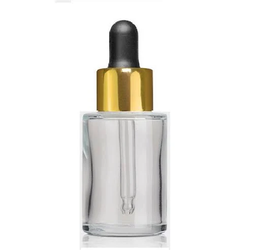 1 oz Clear Cylinder Glass Bottle w/ Black-Shiny Gold Regular Glass Dropper