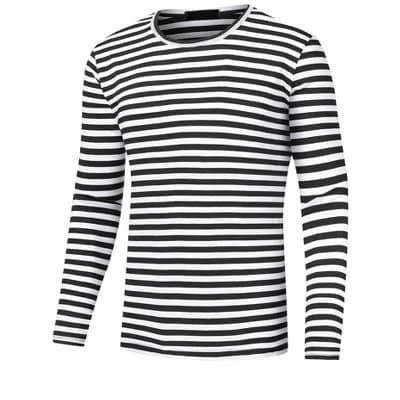 Lars Amadeus Men's Basic Crew Neck Long Sleeve Striped T-Shirt