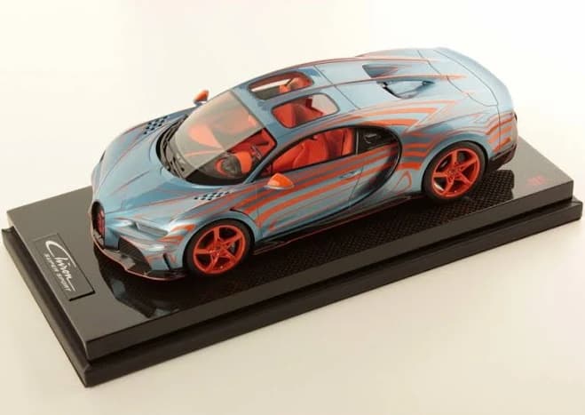 In Stock Mr Bugatti Chiron Super Sport Zebra Paint On Carbon Base 1/18