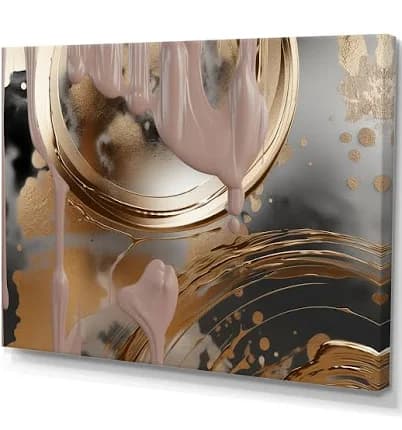 Brayden Studio Abstract Golden and Pink Infinity Circles II Liquid Ink Abstract Wall Art