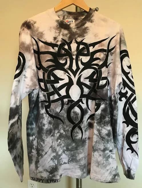 Nappy Threads 1993 Vintage T-Shirt White Gray Black Tie Dye Long Sleeve