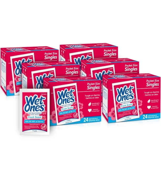 Wet Ones Antibacterial Hand Wipes, Fresh Scent, 24 Ct Singles 6 Pack, 144 Total Wipes, Size: 24 wipes