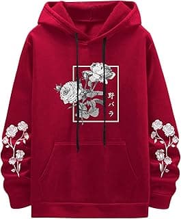 Men's Floral Print Casual Graphic Hoodies Drawstring Long Sleeve Pullover Sweatshirt