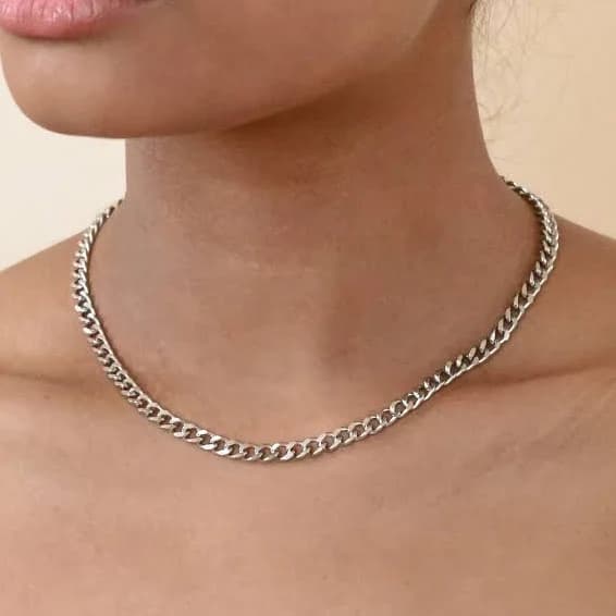 Caitlyn Minimalist Men's Chunky Silver Curb Chain Necklace