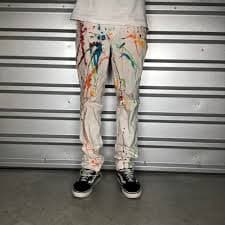 White Denim Washed Painter Painted Pants Jeans... | Depop