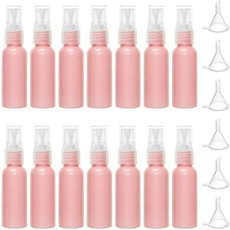 1set Spray Bottles set 20 pcs 1 Ounce Pink Empty Fine Mist Plastic Mini Travel Bottle with 6 pcs Mini Transparent Plastic Funnel Hopper Aromatherapy