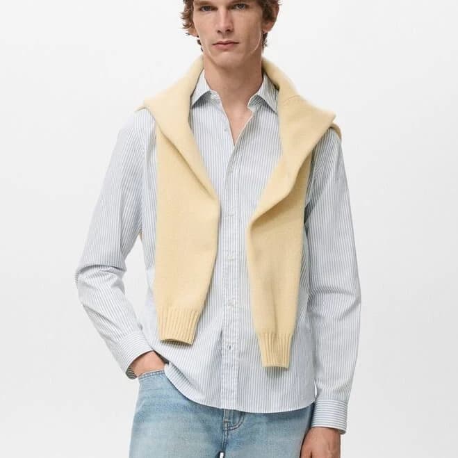 MANGO Men's Regular Fit Striped Cotton Shirt