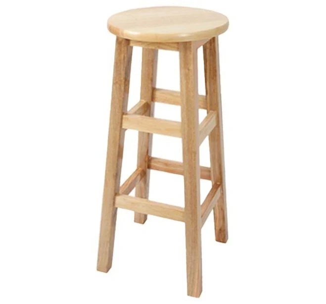 Rustic Wooden Round Bar Stool with Armless Design and Matching