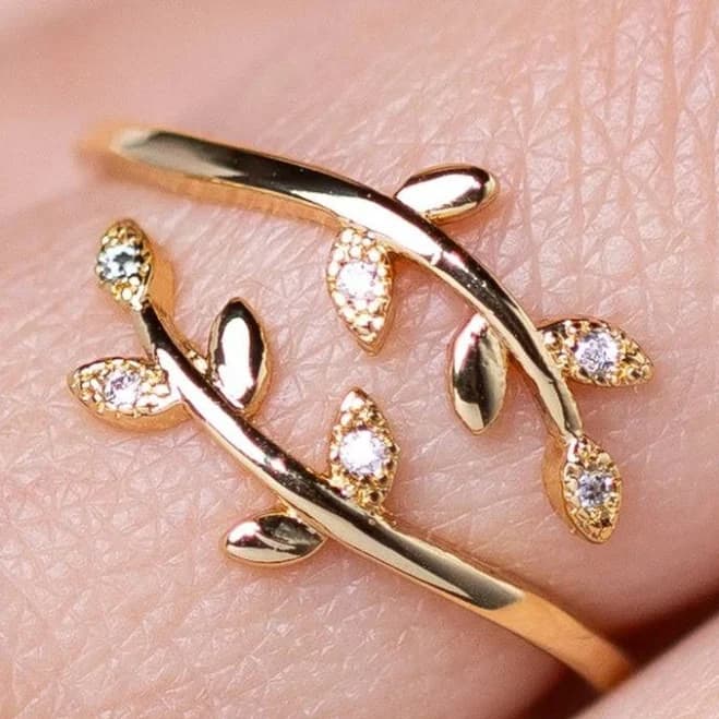 Leafy Branch Adjustable Gold Ring