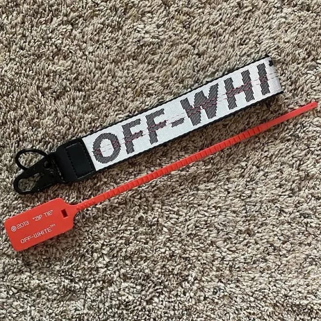 OFF-WHITE Lanyard Keychain Industrial White W/ Black Letters & Red Zip Tie
