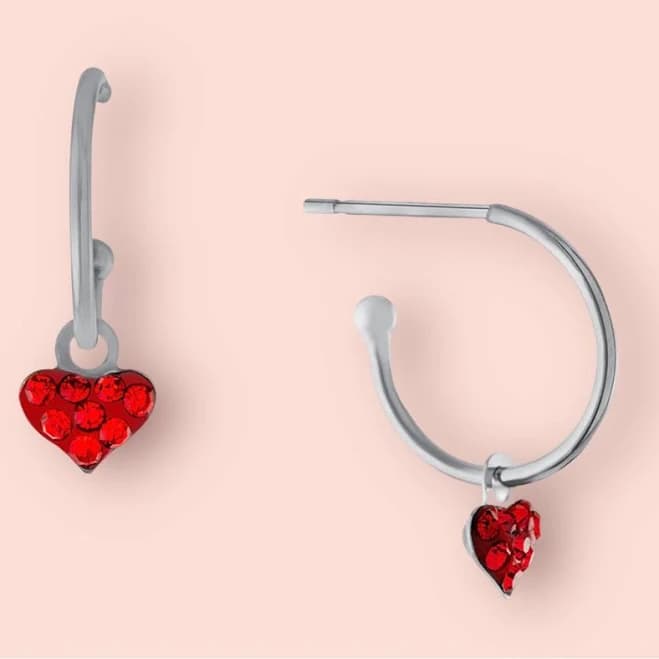 Giani Bernini Crystal Heart Dangle Hoop Earrings in Sterling Silver