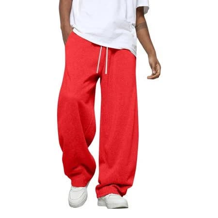 QCMGMG Men's Baggy Sweatpants Wide Leg Sweat Pants Drawstring Elastic Waist Pockets Red