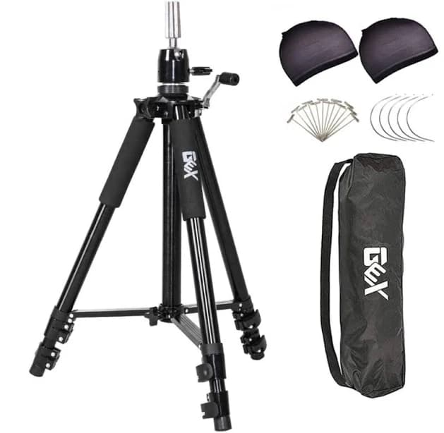 GEX Heavy Duty Mannequin Tripod Stand for Wig - Black, Ideal for Cosmetology Training, Includes Head Stand, Wig Holder & Bag_Black Tripod Stand