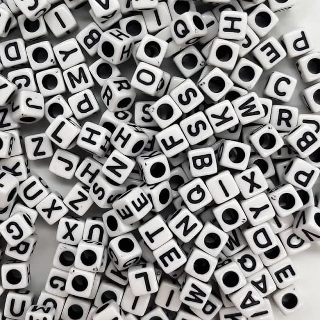 7mm Black or White Alphabet Cube Letter Beads
