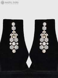 Floral Design Stunning Stone Studded American Diamond Necklace Set With Earrings | Exotic India Art
