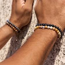 BLACK AGATE AND TIGER EYE ELASTIC BRACELET