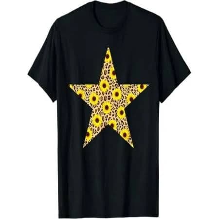 Star-Shaped Leopard Print Sunflower T-Shirt