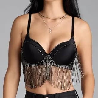 Windsor Watch Me Shine Rhinestone Fringe Bra Top
